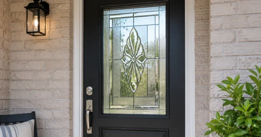 technician replacing a cracked decorative glass panel in St. Marys