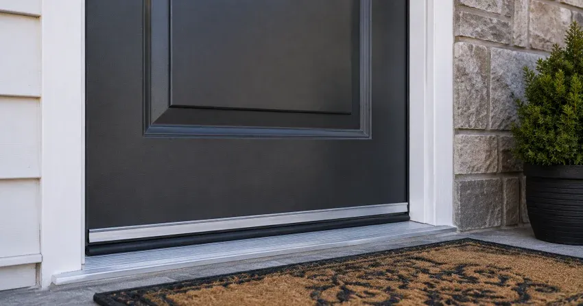 technician replacing worn door weatherstripping in St. Marys home