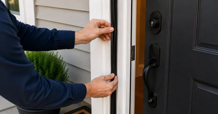 technician performing light test on door seal in Lind, St. Marys