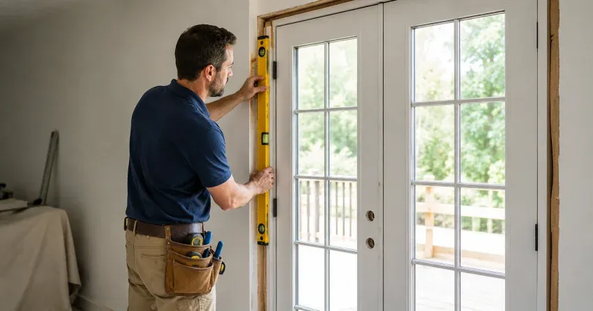 newly installed French doors with divided glass panes in Lind, St. Marys