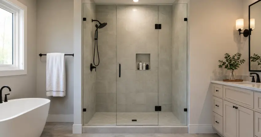 new frameless glass shower door installed in Lind, St. Marys