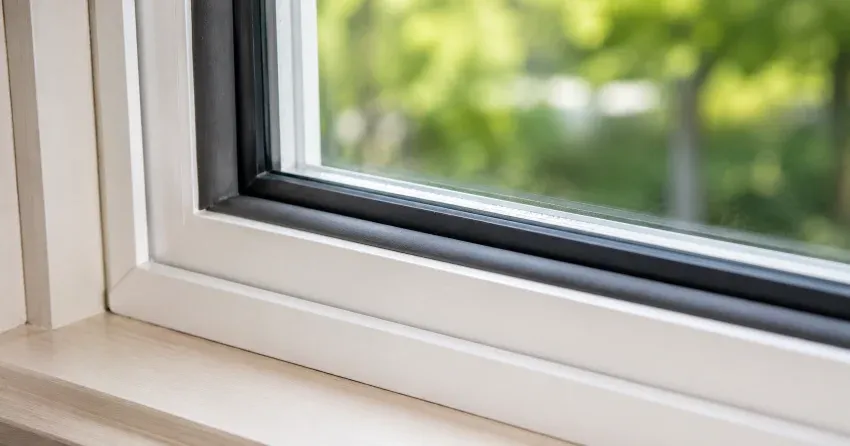 technician inspecting window weatherstripping for drafty window repair Lind, St. Marys