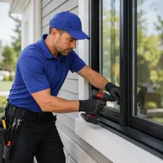 A replacement door squared and sealed in place
